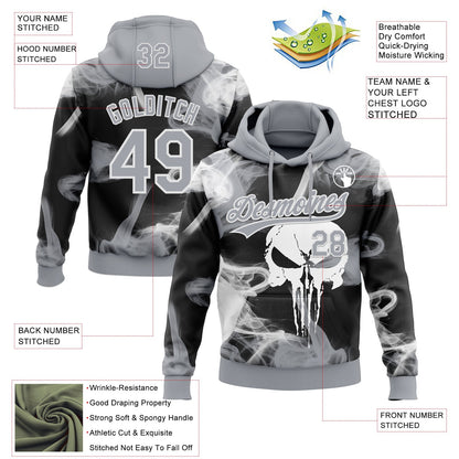Custom Stitched Gray Black-White Skull Pattern Pullover Sweatshirt Hoodie