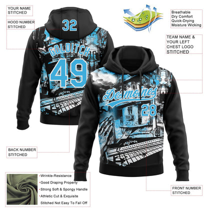 Custom Stitched Black Sky Blue-White Religion Praying Hands Pullover Sweatshirt Hoodie