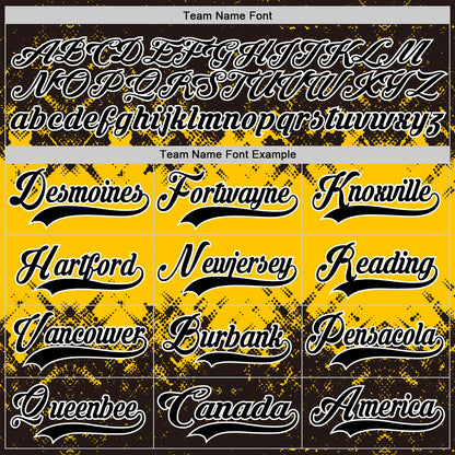 Custom Black Yellow-White Abstract Splatter Paint Hockey Lace Neck Jersey