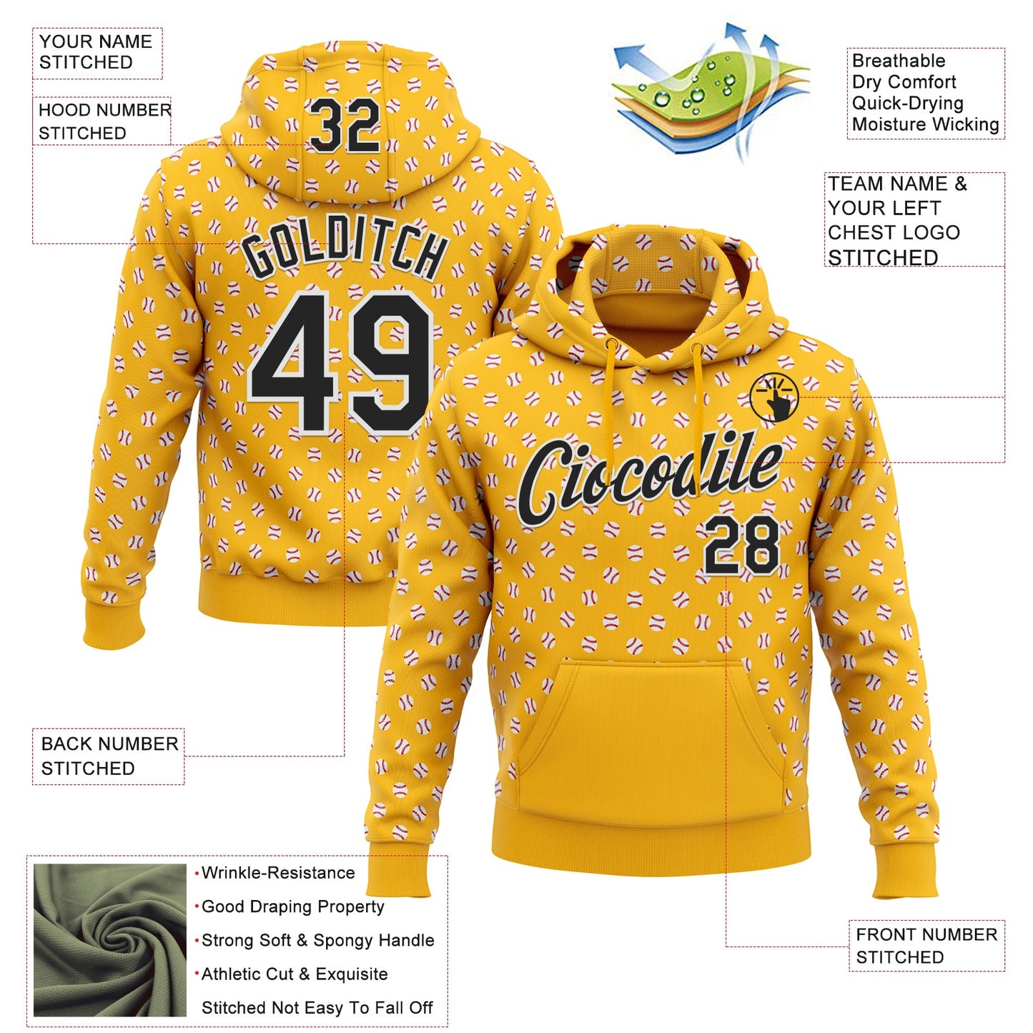 Custom Stitched Gold Black-White Baseball Game Day Pittsburgh Inspired Sports Pullover Sweatshirt Hoodie
