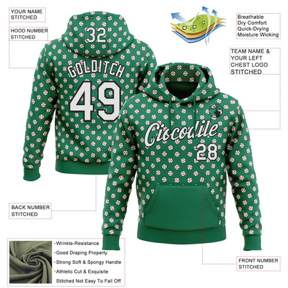 Custom Stitched Kelly Green White-Black Baseball Game Day New York Inspired Sports Pullover Sweatshirt Hoodie