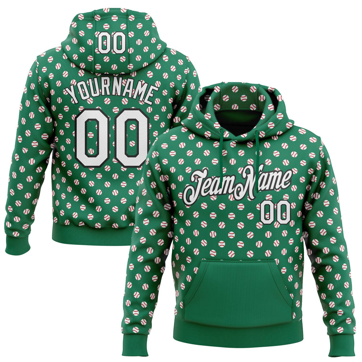 Custom Stitched Kelly Green White-Black Baseball Game Day New York Inspired Sports Pullover Sweatshirt Hoodie
