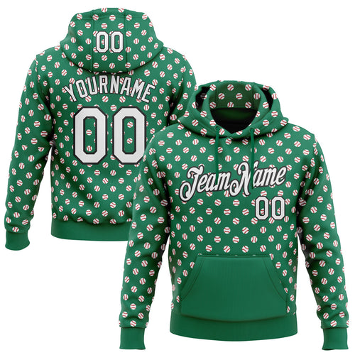 Custom Stitched Kelly Green White-Black Baseball Game Day New York Inspired Sports Pullover Sweatshirt Hoodie