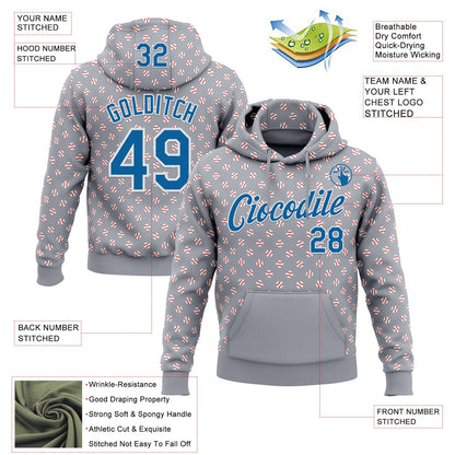 Custom Stitched Gray Blue-White Baseball Game Day Detroit Inspired Sports Pullover Sweatshirt Hoodie