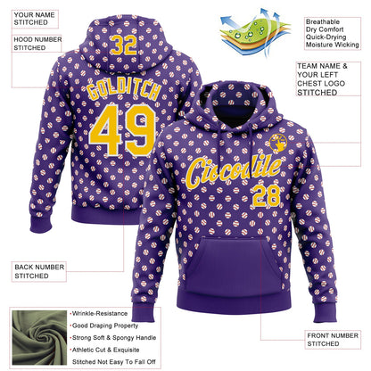 Custom Stitched Purple Yellow-White Baseball Game Day Minnesota Inspired Sports Pullover Sweatshirt Hoodie
