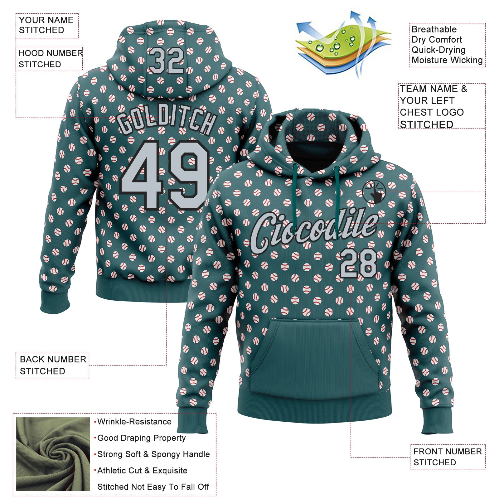 Custom Stitched Midnight Green Silver-Black Baseball Game Day Philadelphia Inspired Sports Pullover Sweatshirt Hoodie