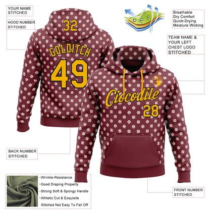 Custom Stitched Burgundy Gold-Black Baseball Game Day Washington Inspired Sports Pullover Sweatshirt Hoodie