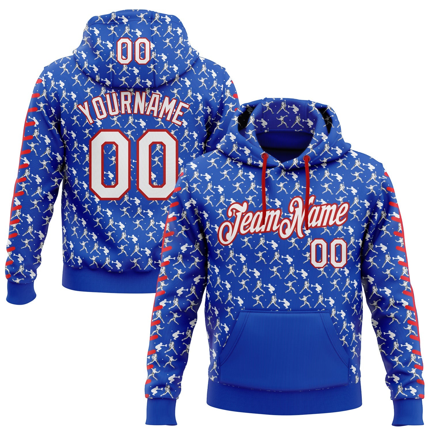 Custom Stitched Thunder Blue White-Red Baseball Game Day Buffalo Inspired Sports Pullover Sweatshirt Hoodie