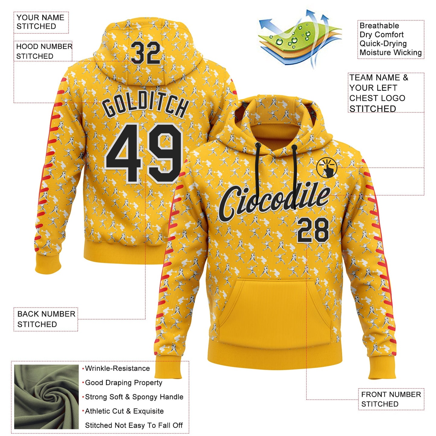 Custom Stitched Gold Black Red-White Baseball Game Day Pittsburgh Inspired Sports Pullover Sweatshirt Hoodie