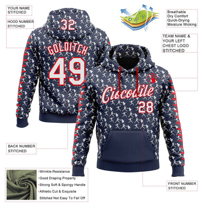 Custom Stitched Navy White-Fire Red Baseball Game Day New England Inspired Sports Pullover Sweatshirt Hoodie