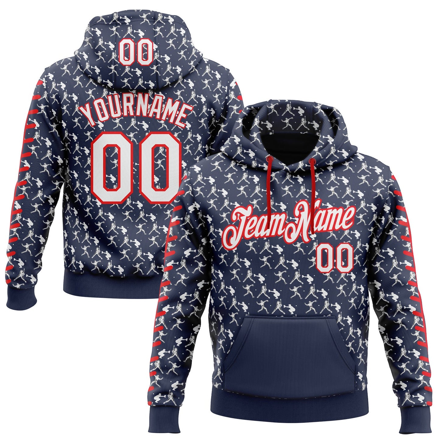 Custom Stitched Navy White-Fire Red Baseball Game Day New England Inspired Sports Pullover Sweatshirt Hoodie