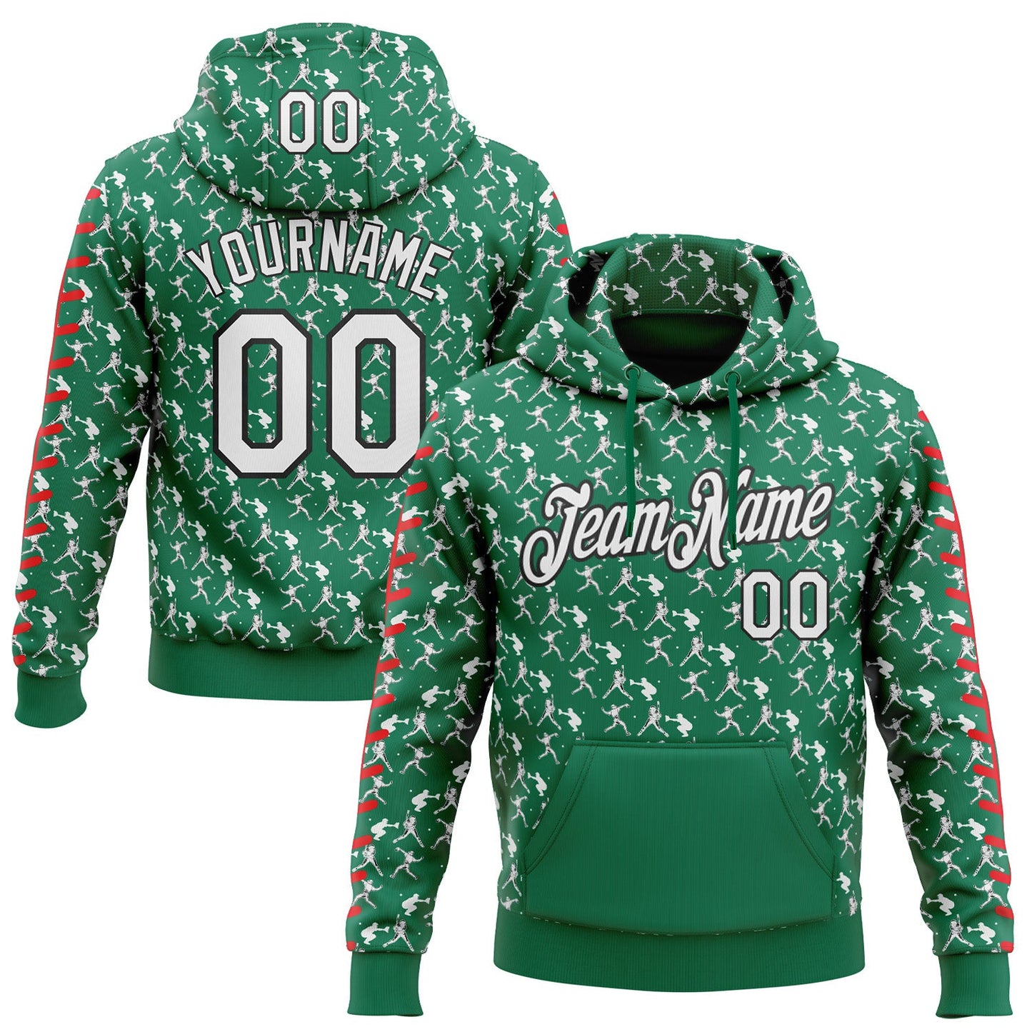 Custom Stitched Kelly Green White Red-Black Baseball Game Day New York Inspired Sports Pullover Sweatshirt Hoodie