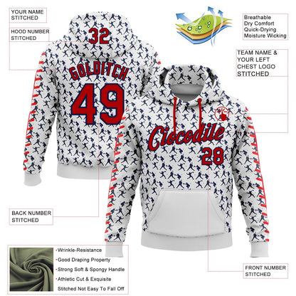 Custom Stitched White Red-Navy Baseball Game Day Houston Inspired Sports Pullover Sweatshirt Hoodie
