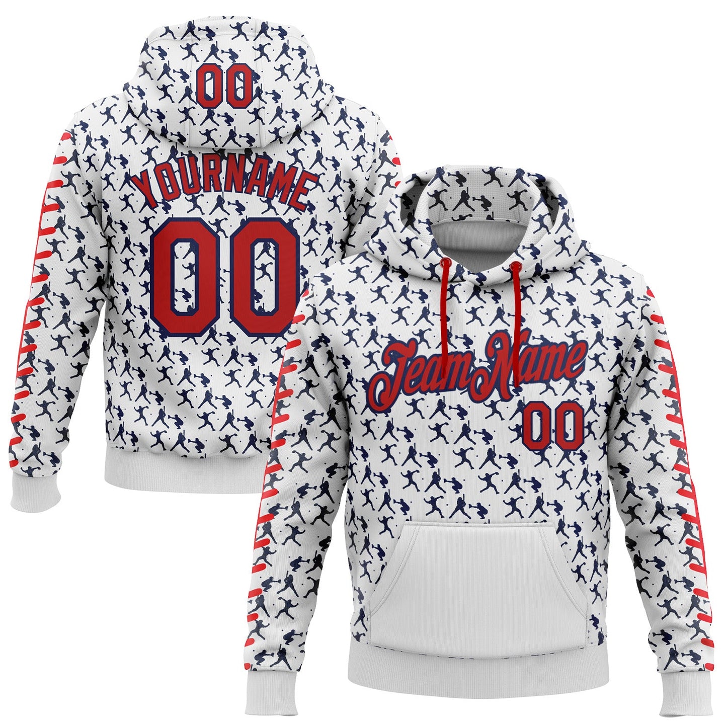 Custom Stitched White Red-Navy Baseball Game Day Houston Inspired Sports Pullover Sweatshirt Hoodie