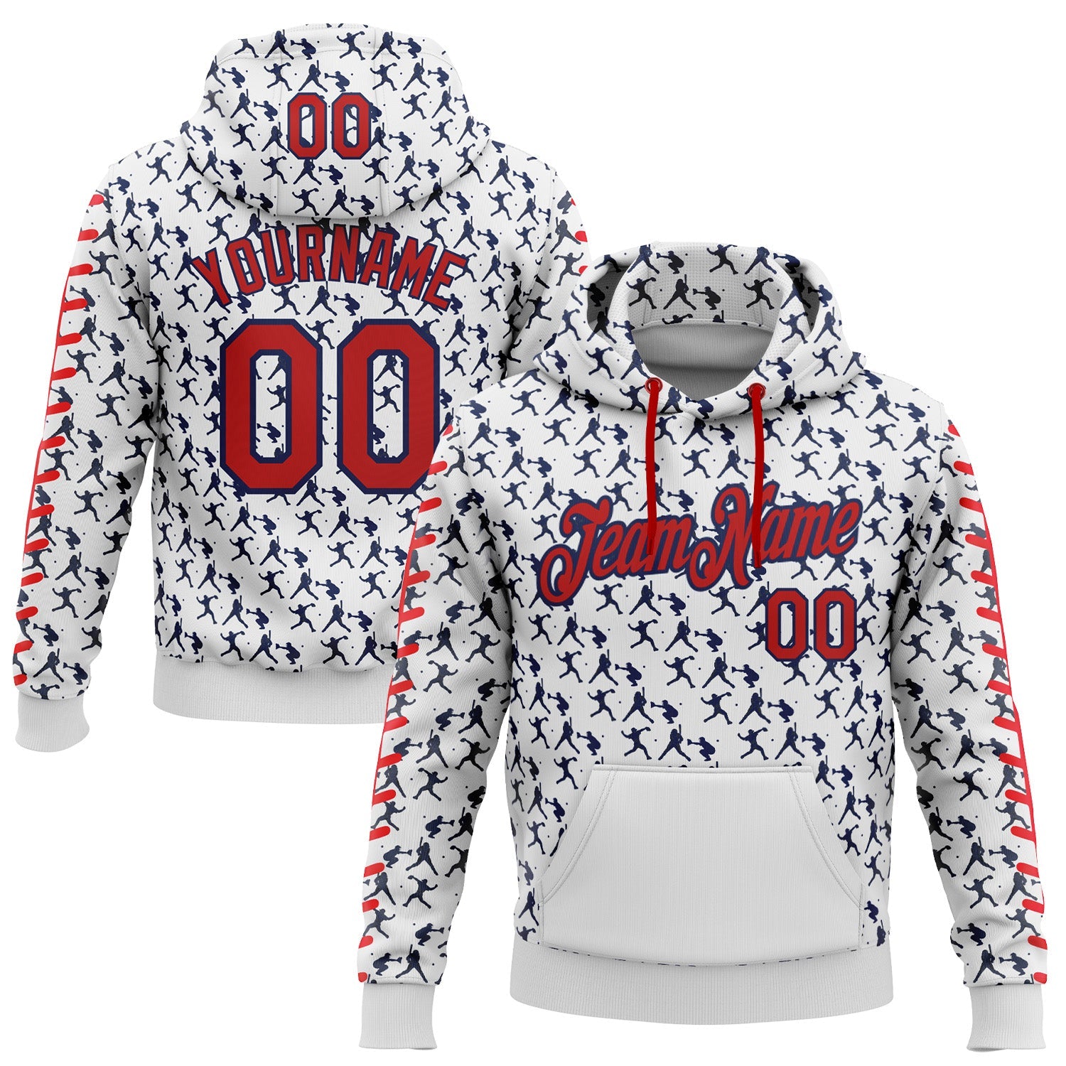 Custom Stitched White Red-Navy Baseball Game Day Houston Inspired Sports Pullover Sweatshirt Hoodie