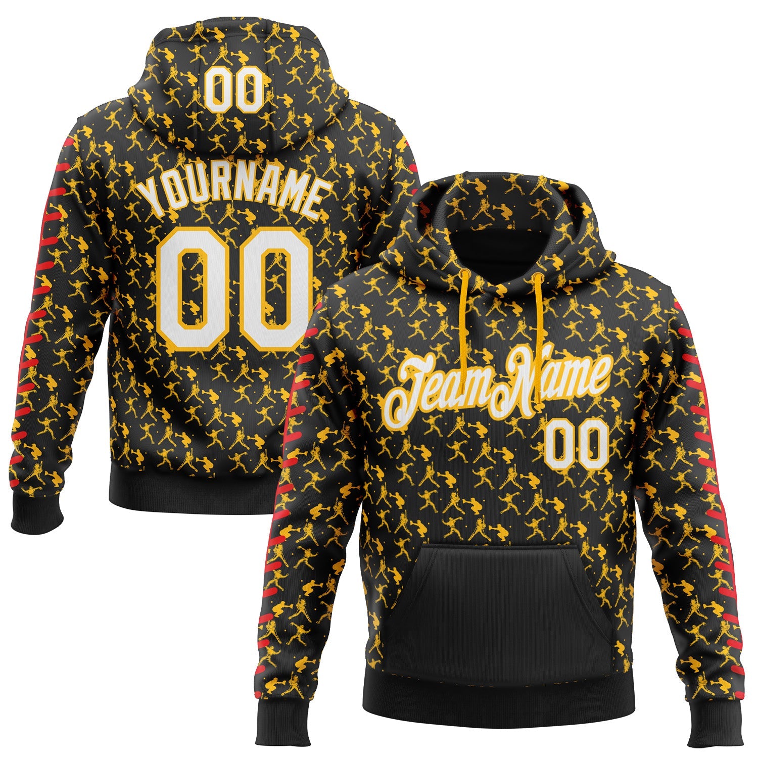 Custom Stitched Black White Gold-Red Baseball Game Day Pittsburgh Inspired Sports Pullover Sweatshirt Hoodie