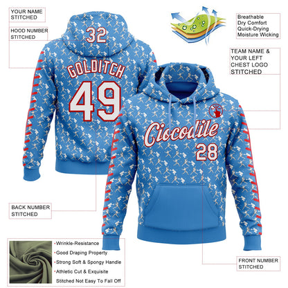 Custom Stitched Powder Blue White-Red Baseball Game Day Tennessee Inspired Sports Pullover Sweatshirt Hoodie