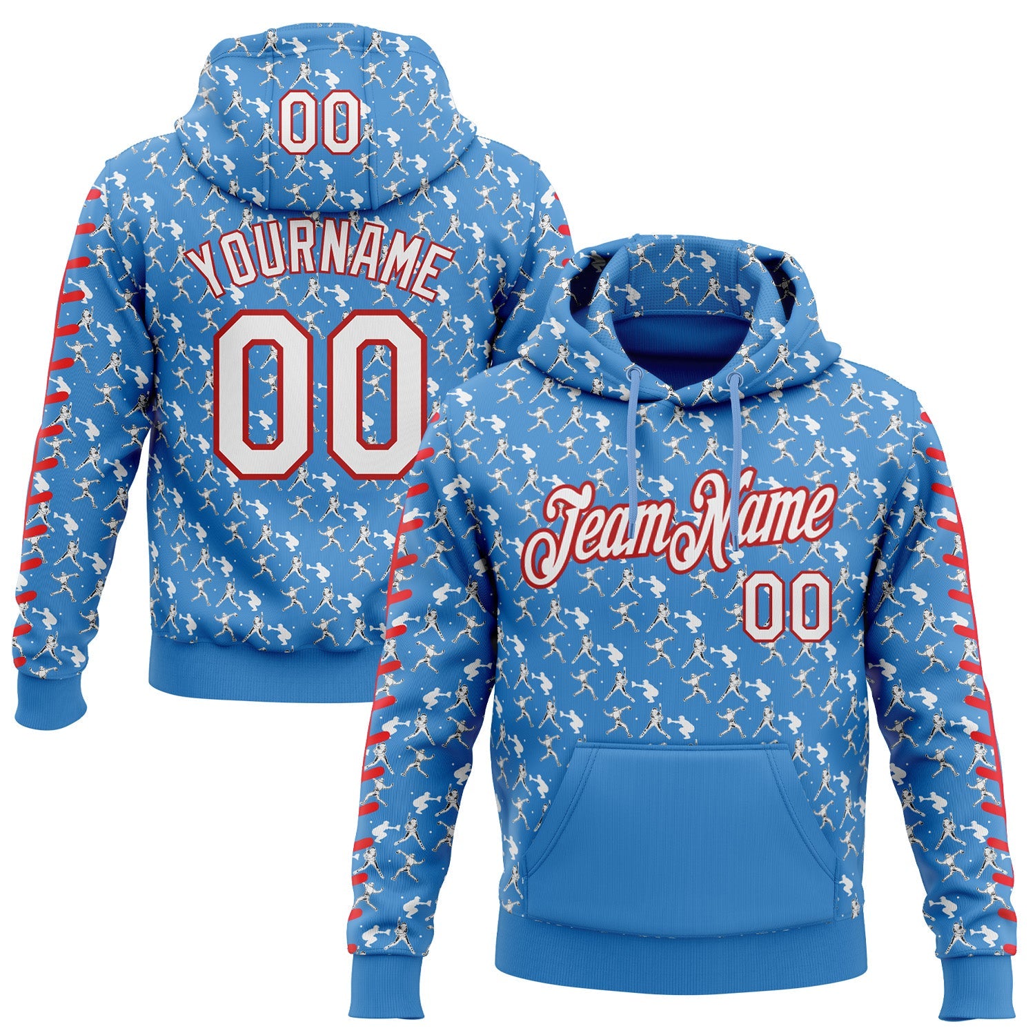 Custom Stitched Powder Blue White-Red Baseball Game Day Tennessee Inspired Sports Pullover Sweatshirt Hoodie