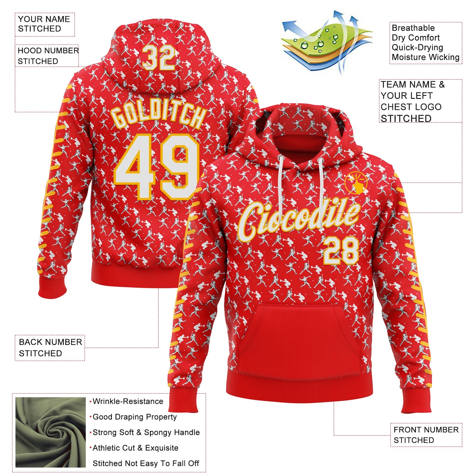 Custom Stitched Fire Red White-Gold Baseball Game Day Kansas Inspired Sports Pullover Sweatshirt Hoodie
