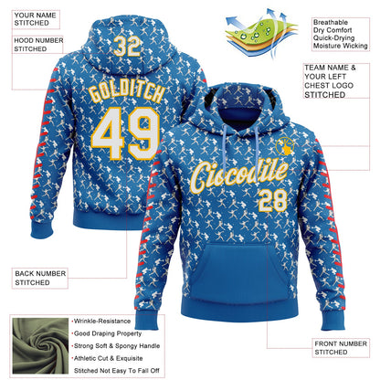 Custom Stitched Blue White Red-Gold Baseball Game Day Los Angeles Inspired Sports Pullover Sweatshirt Hoodie