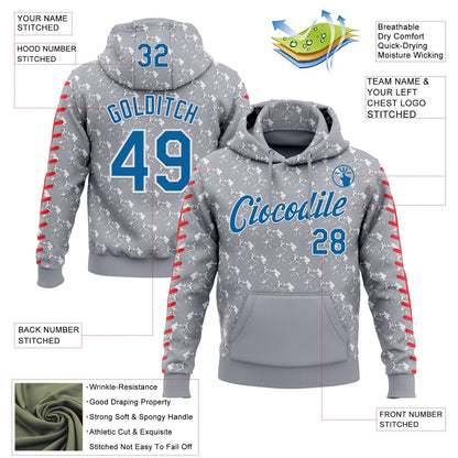 Custom Stitched Gray Blue Red-White Baseball Game Day Detroit Inspired Sports Pullover Sweatshirt Hoodie