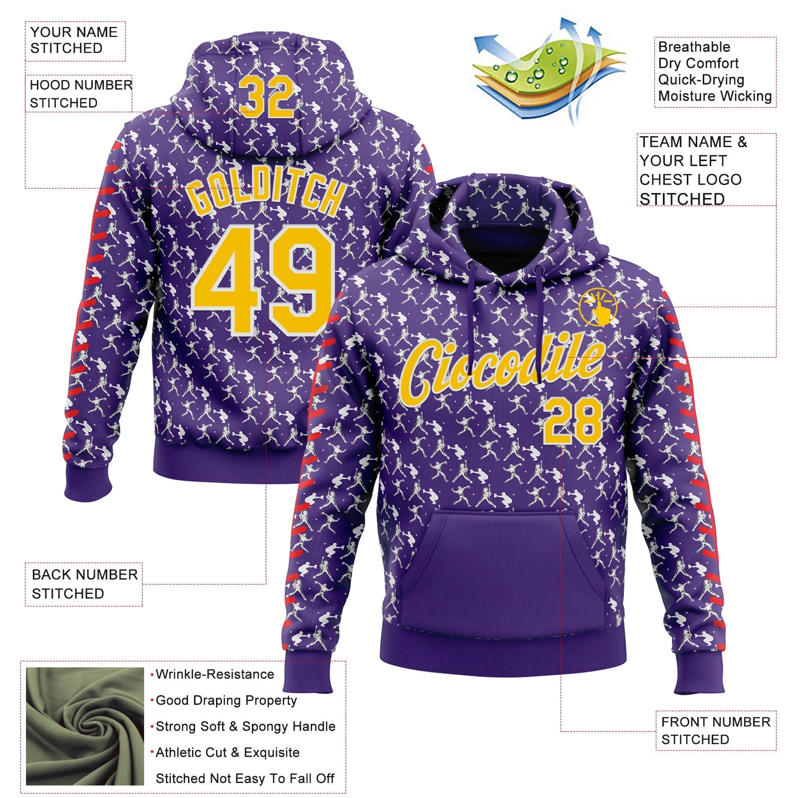 Custom Stitched Purple Yellow Red-White Baseball Game Day Minnesota Inspired Sports Pullover Sweatshirt Hoodie
