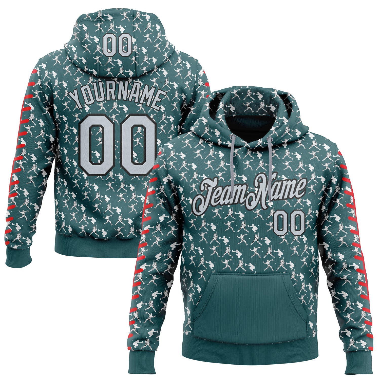 Custom Stitched Midnight Green Silver Red Black-White Baseball Game Day Philadelphia Inspired Sports Pullover Sweatshirt Hoodie