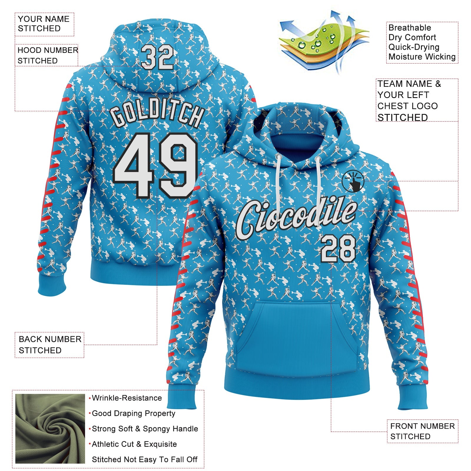 Custom Stitched Panther Blue White Red-Black Baseball Game Day Carolina Inspired Sports Pullover Sweatshirt Hoodie