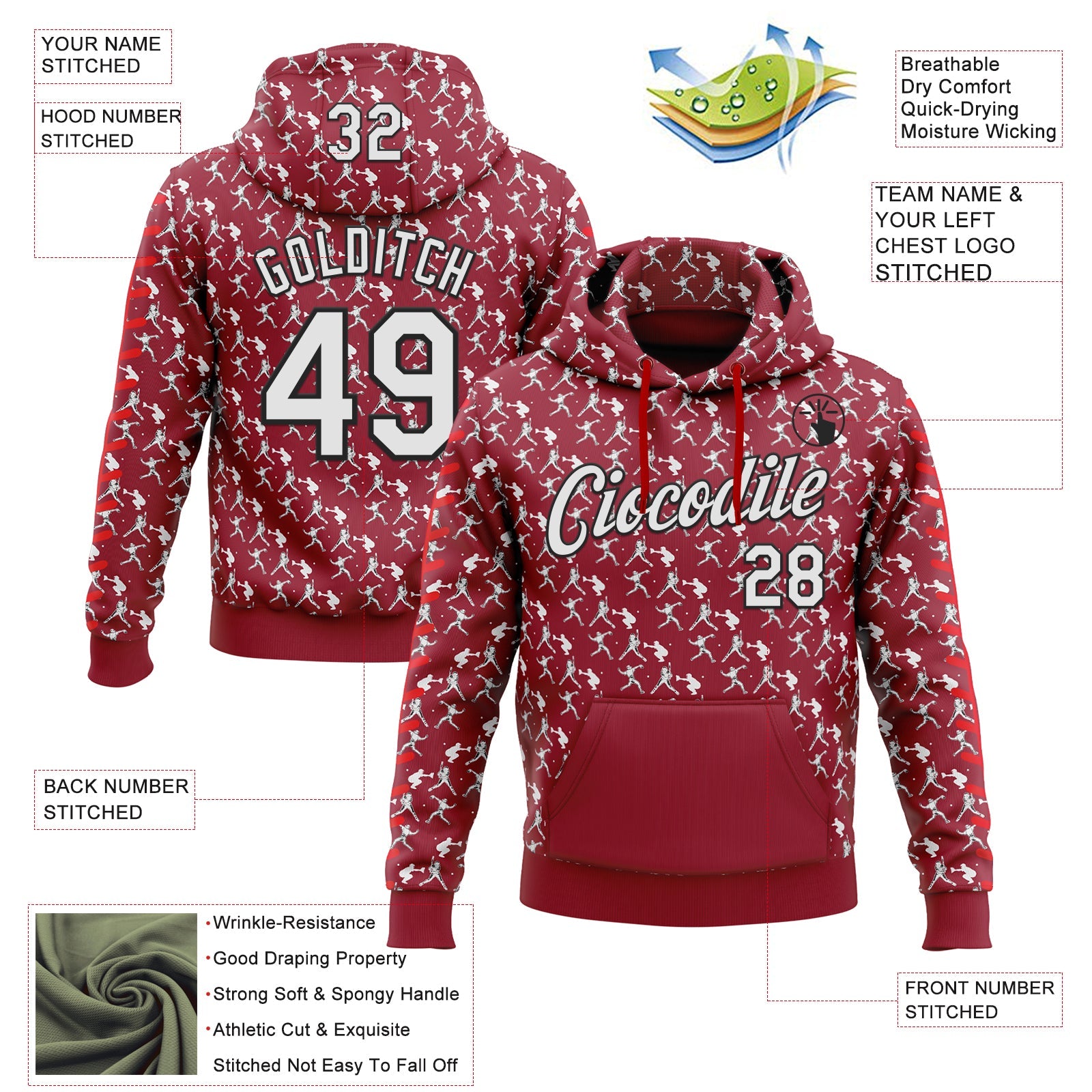 Custom Stitched Cardinal White Red-Black Baseball Game Day Arizona Inspired Sports Pullover Sweatshirt Hoodie