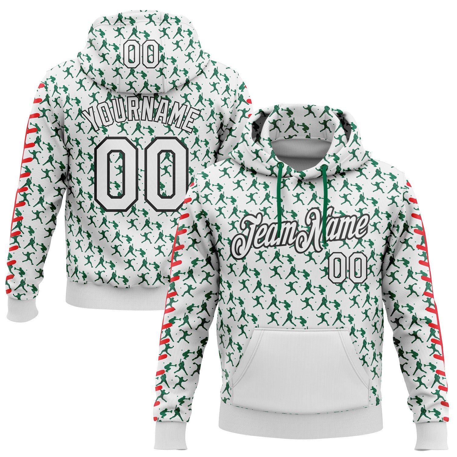 Custom Stitched White Kelly Green Red-Black Baseball Game Day New York Inspired Sports Pullover Sweatshirt Hoodie