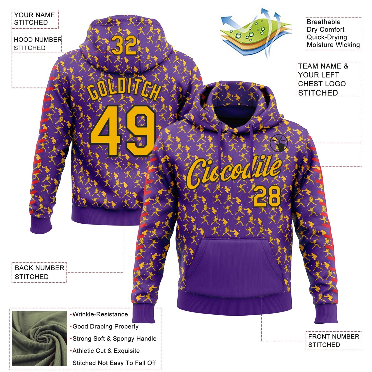 Custom Stitched Purple Gold Red-Black Baseball Game Day Minnesota Inspired Sports Pullover Sweatshirt Hoodie
