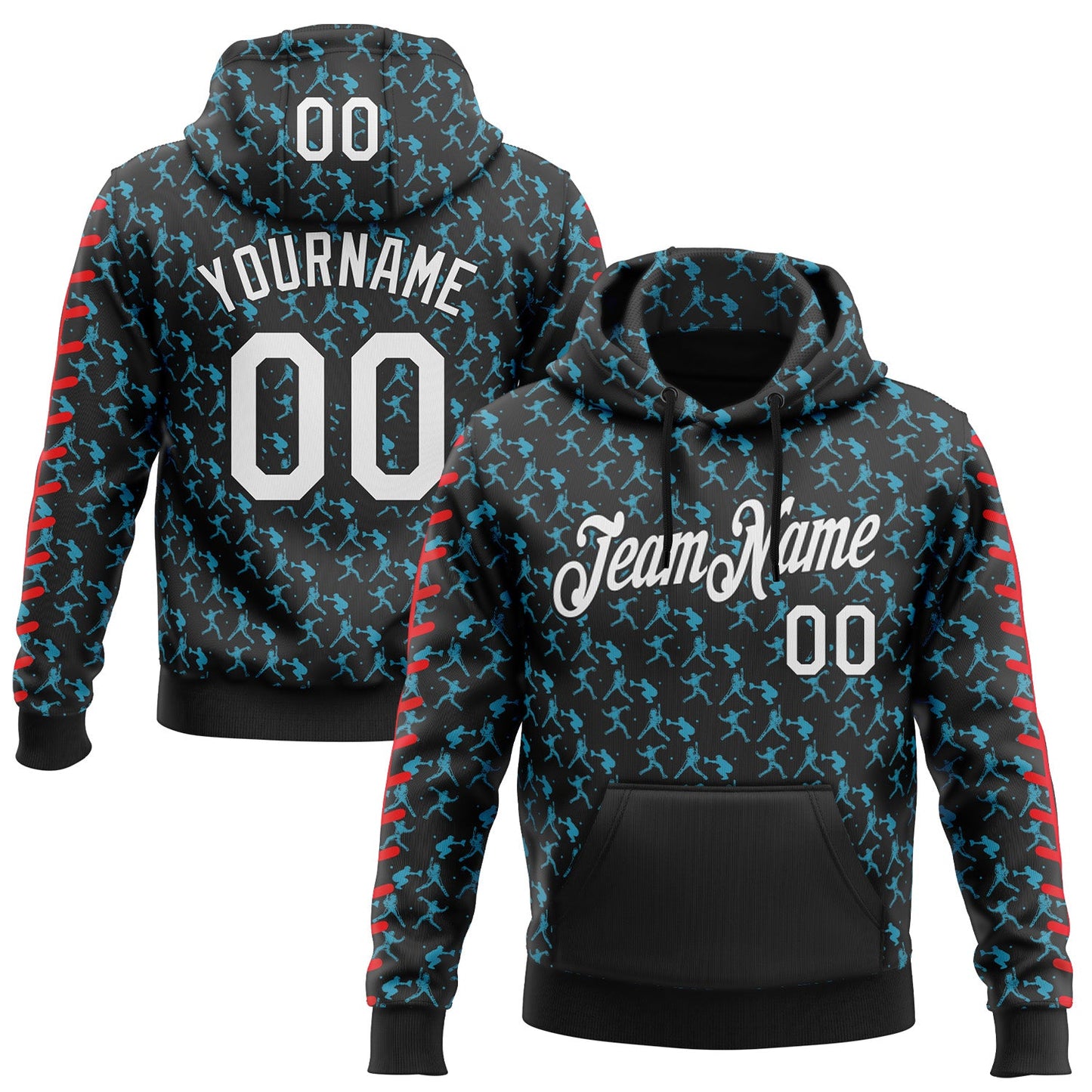 Custom Stitched Black White Panther Blue-Red Baseball Game Day Carolina Inspired Sports Pullover Sweatshirt Hoodie