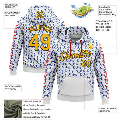 Custom Stitched White Gold Thunder Blue Red-Black Baseball Game Day Los Angeles Inspired Sports Pullover Sweatshirt Hoodie