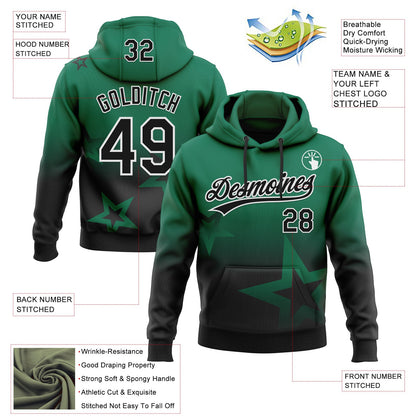 Custom Stitched Kelly Green Black-White Gradient Style Twinkle Star Sports Pullover Sweatshirt Hoodie