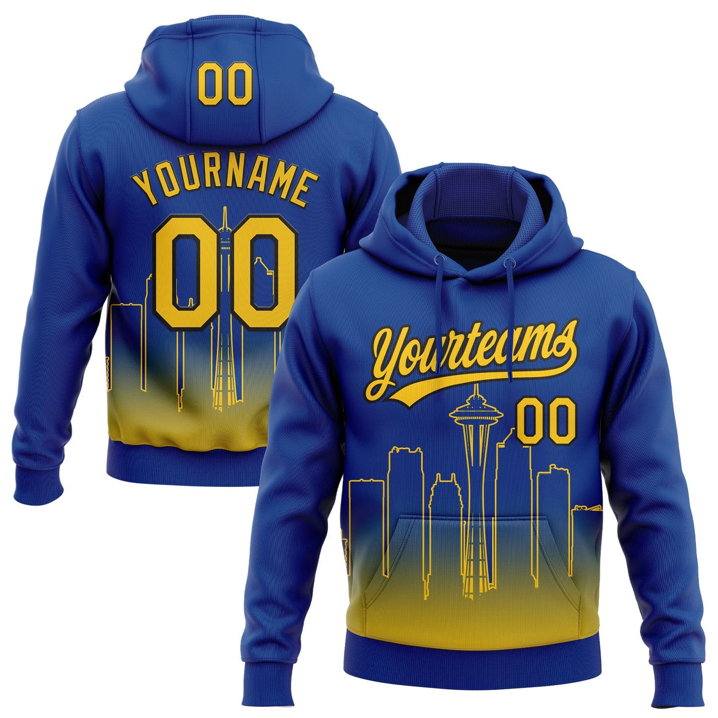 Custom Stitched Royal Yellow-Black Gradient Fashion Seattle City Edition Sports Pullover Sweatshirt Hoodie