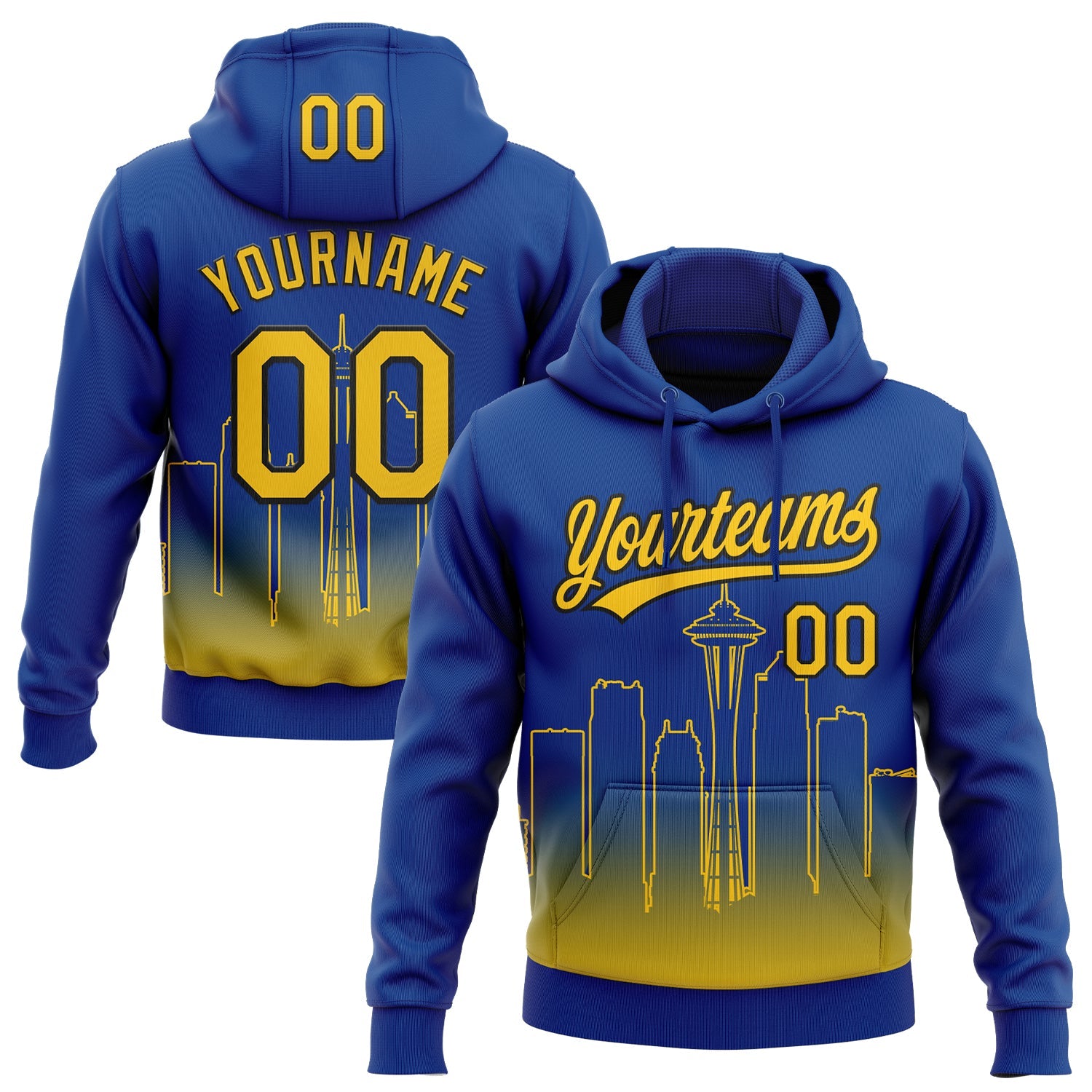 Custom Stitched Royal Yellow-Black Gradient Fashion Seattle City Edition Sports Pullover Sweatshirt Hoodie