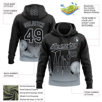 Custom Stitched Black Silver Gradient Fashion Las Vegas City Edition Sports Pullover Sweatshirt Hoodie
