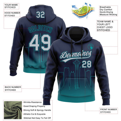 Custom Stitched Navy Gray-Teal Gradient Fashion Seattle City Edition Sports Pullover Sweatshirt Hoodie