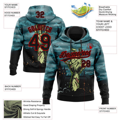 Custom Stitched Green Black-Red Halloween Horror Night Trick Treat Sports Pullover Sweatshirt Hoodie