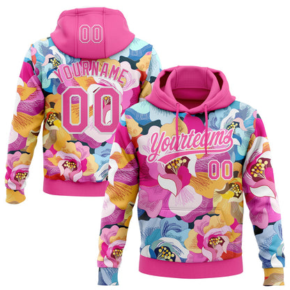 Custom Stitched Pink White Flowers Sports Pullover Sweatshirt Hoodie