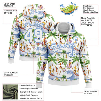 Custom Stitched White Light Blue Hawaii Palm Trees Sports Pullover Sweatshirt Hoodie