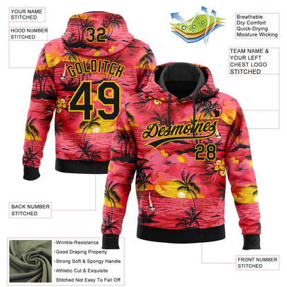 Custom Stitched Red Black-Yellow Sun Beach Hawaii Palm Trees Sports Pullover Sweatshirt Hoodie