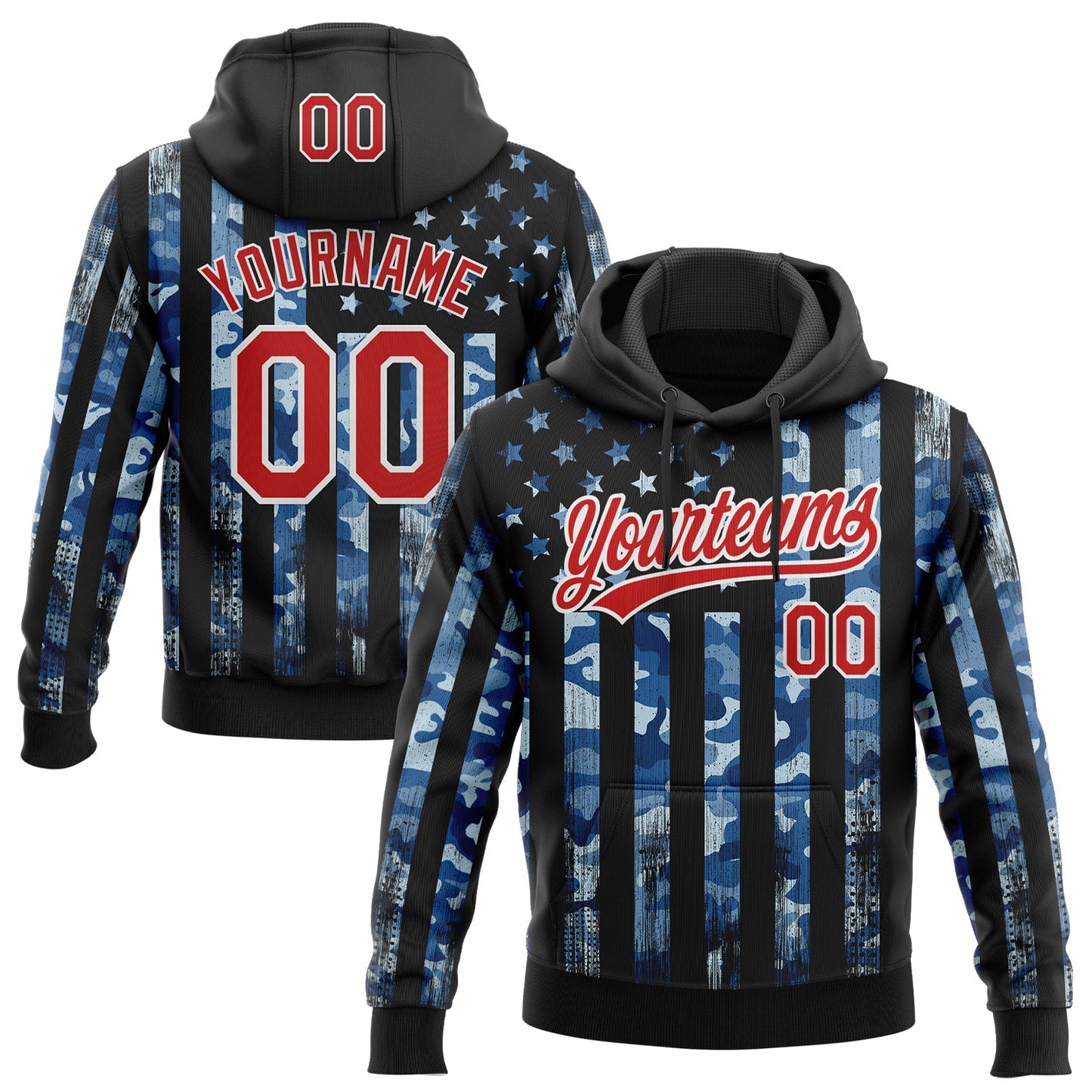 Custom Stitched Camo Red Black-White Salute To Service American Flag Sports Pullover Sweatshirt Hoodie