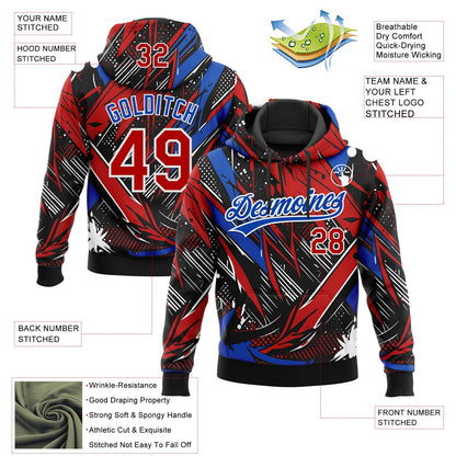 Custom Stitched Graffiti Pattern Red Thunder Blue-White Abstract Splatter Sports Pullover Sweatshirt Hoodie