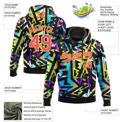 Custom Stitched Graffiti Pattern Pink-Lakes Blue Abstract Geometric Sports Pullover Sweatshirt Hoodie