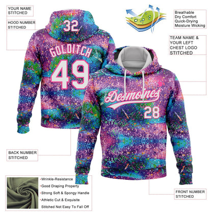 Custom Stitched Graffiti Pattern White-Pink Abstract Splatter Sports Pullover Sweatshirt Hoodie