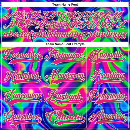 Custom Black Hot Pink-Pea Green Trippy Psychedelic Neon Trendy Holographic Vaporwave Style Hockey Lace Neck Jersey