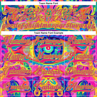 Custom Hot Pink Neon Green Yellow-Blue Trippy Psychedelic Neon Hockey Lace Neck Jersey