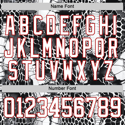 Custom Black White-Red Snake Skin Print Hockey Lace Neck Jersey