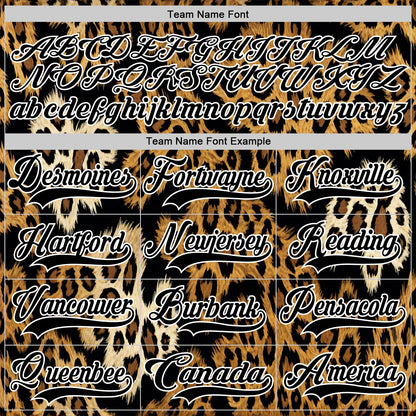 Custom Black Brown Cream-White Leopard Print Hockey Lace Neck Jersey